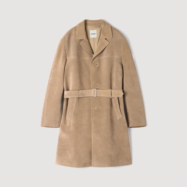 Langer Ledermantel mit G&uuml;rtel