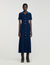Langes Strickkleid mit Denimkragen