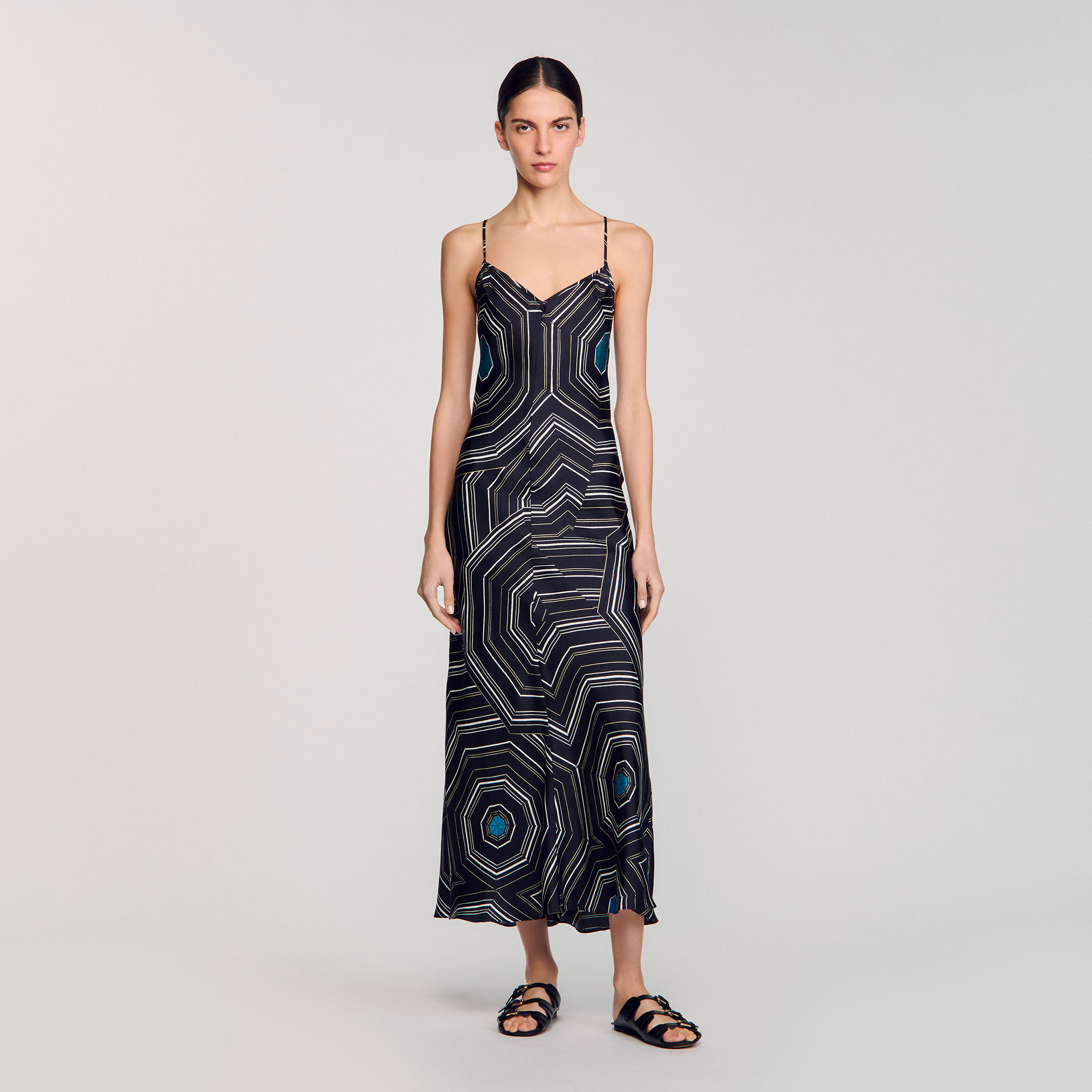 Langes bedrucktes Seidenkleid