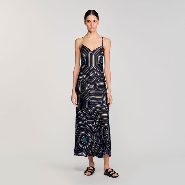 Langes bedrucktes Seidenkleid