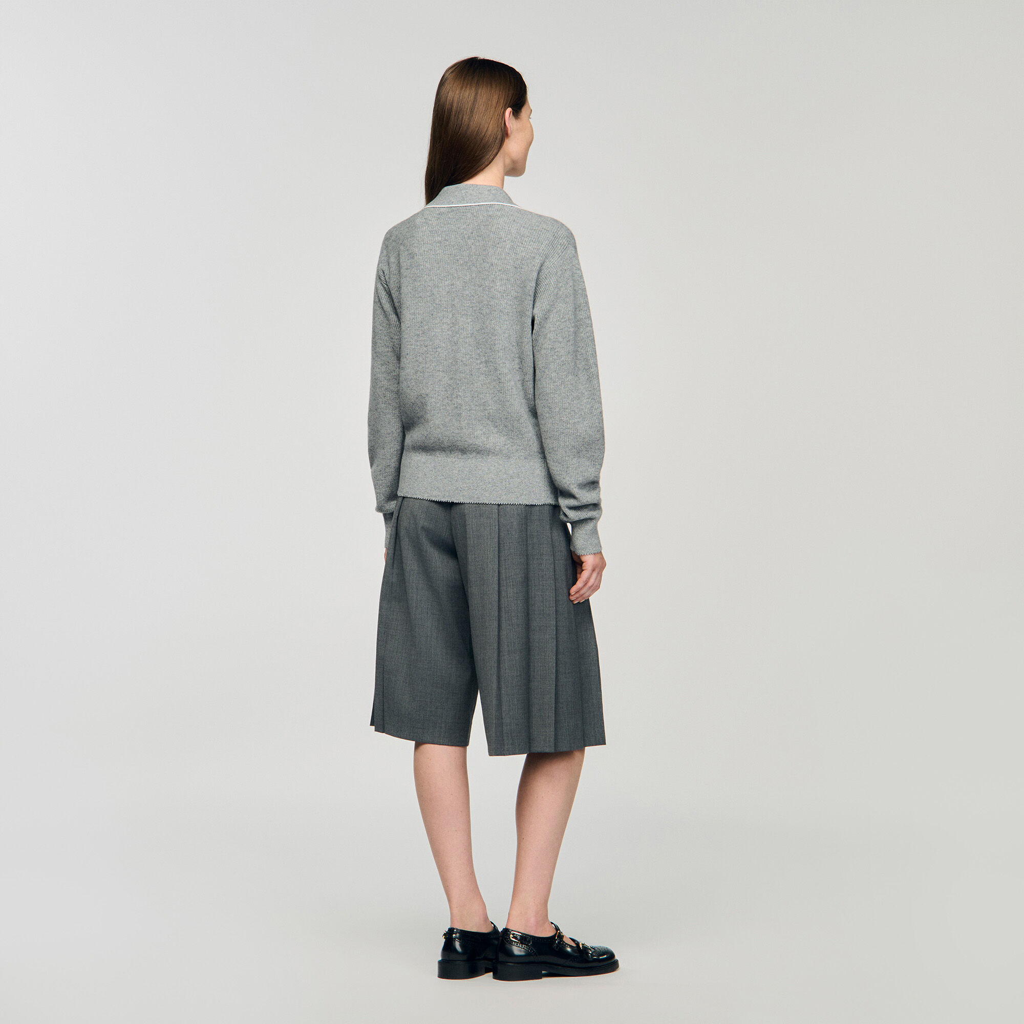 Strickpullover mit offenem Polokragen