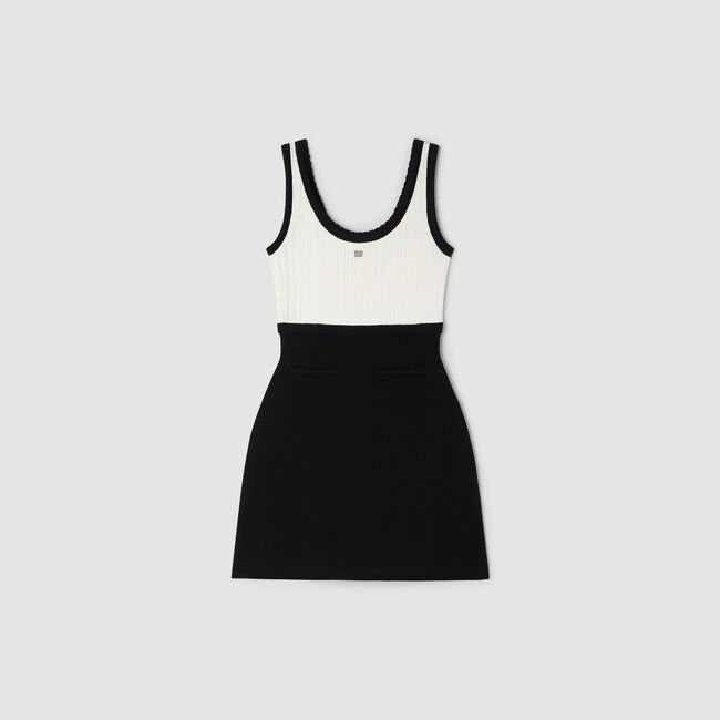 Kurzes zweifarbiges Strickkleid