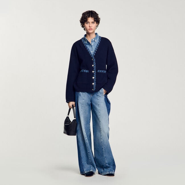 Cardigan mit Denim-Details