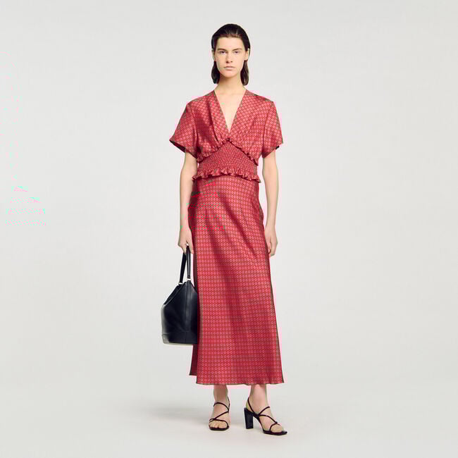 Langes Kleid mit Tuchprint