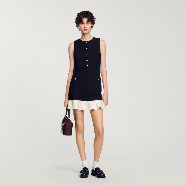 Kurzes Kleid aus zweifarbigem Tweed