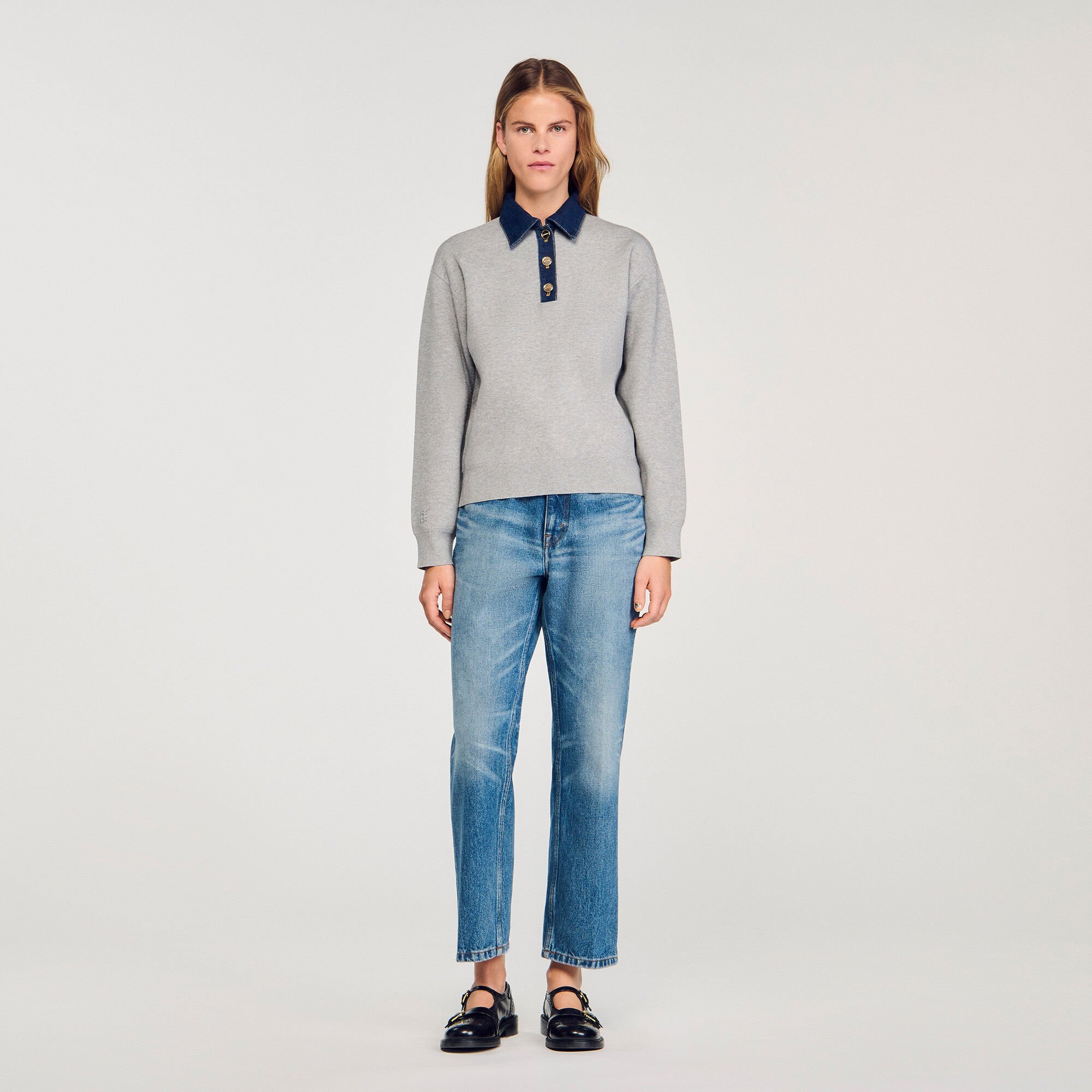 Pullover mit Kragen aus Jeansstoff