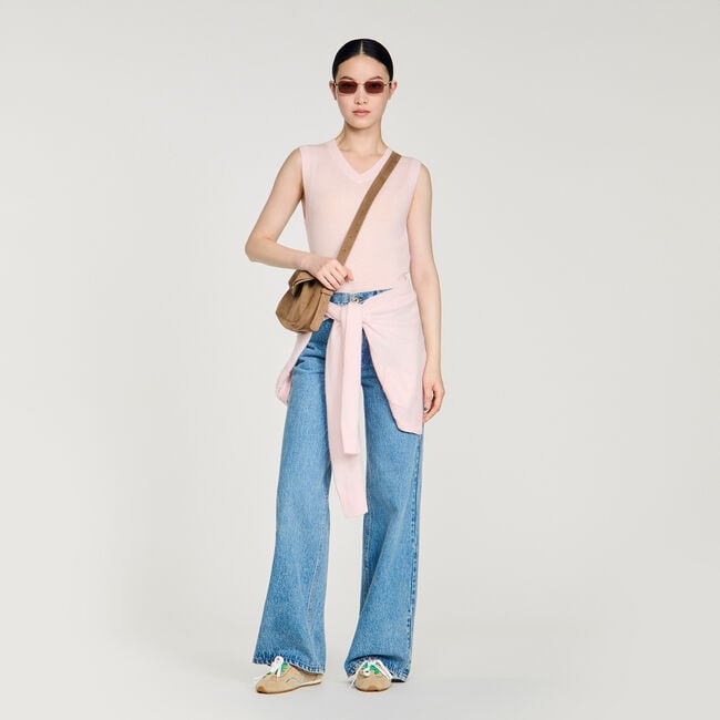 Kurzer Woll-Kaschmir-Pulli bestickt