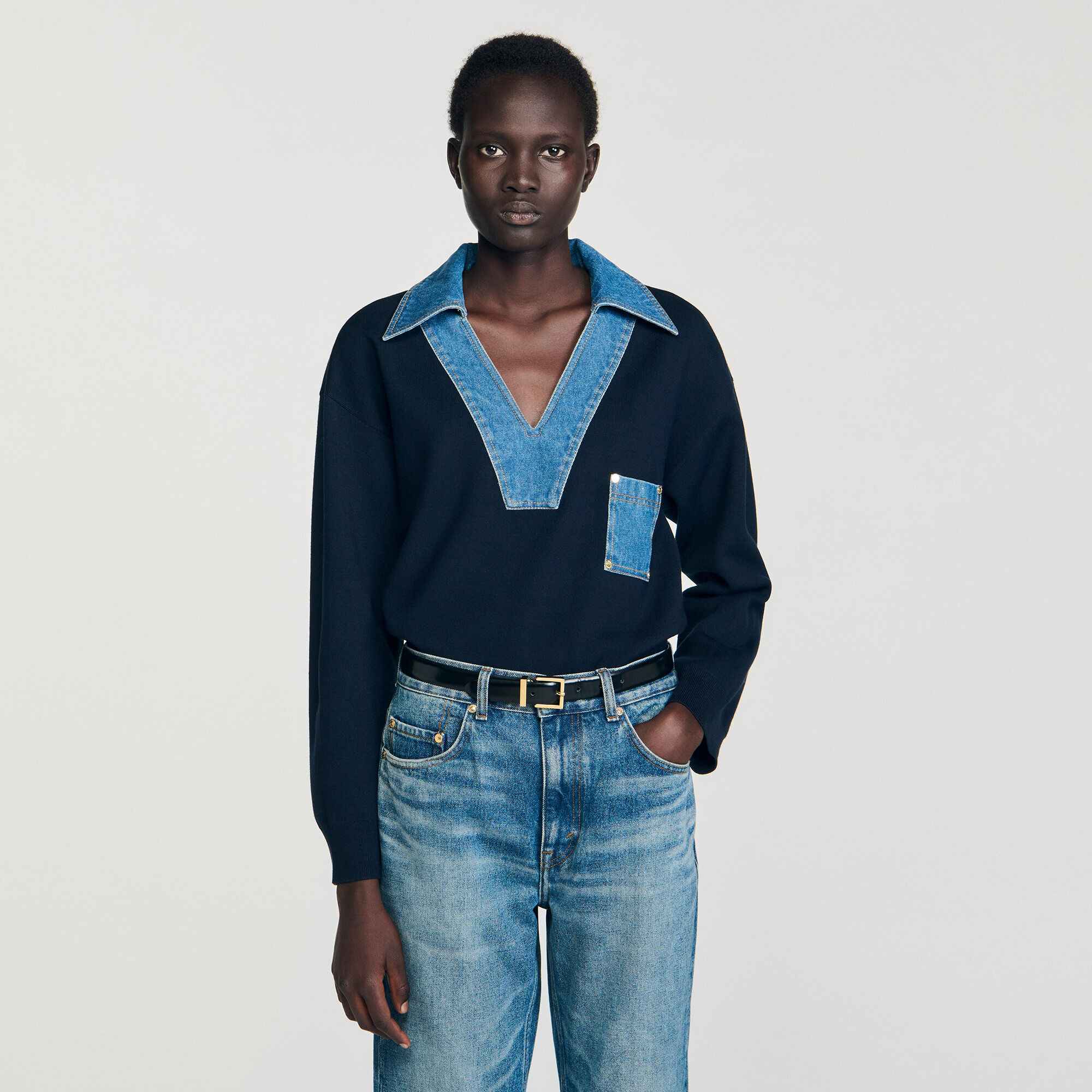 Pullover mit Denim-Details