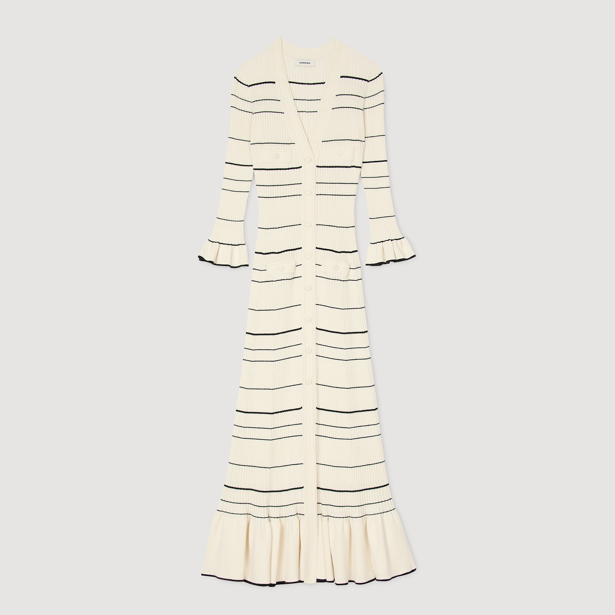 Langes Strickkleid mit Streifen