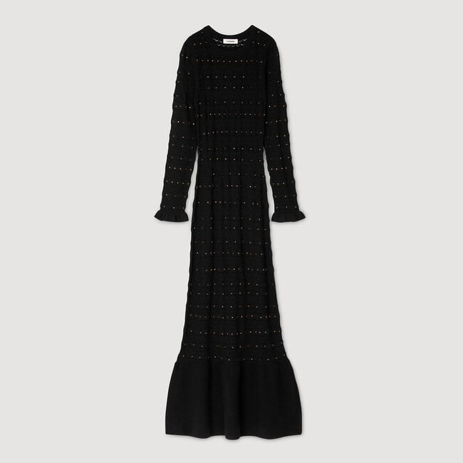 Langes Strickkleid mit Strassbesatz
