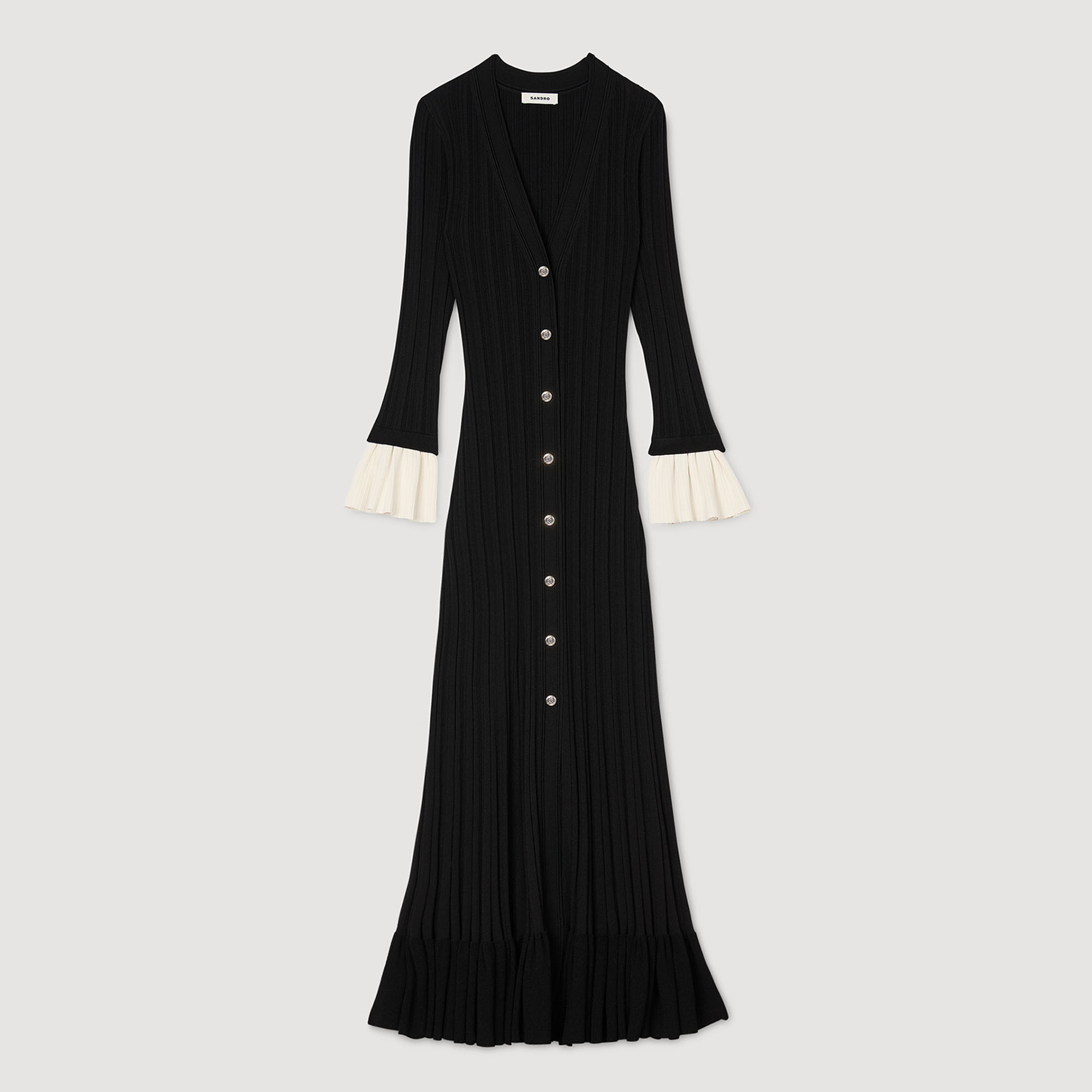 Langes zweifarbiges Strickkleid