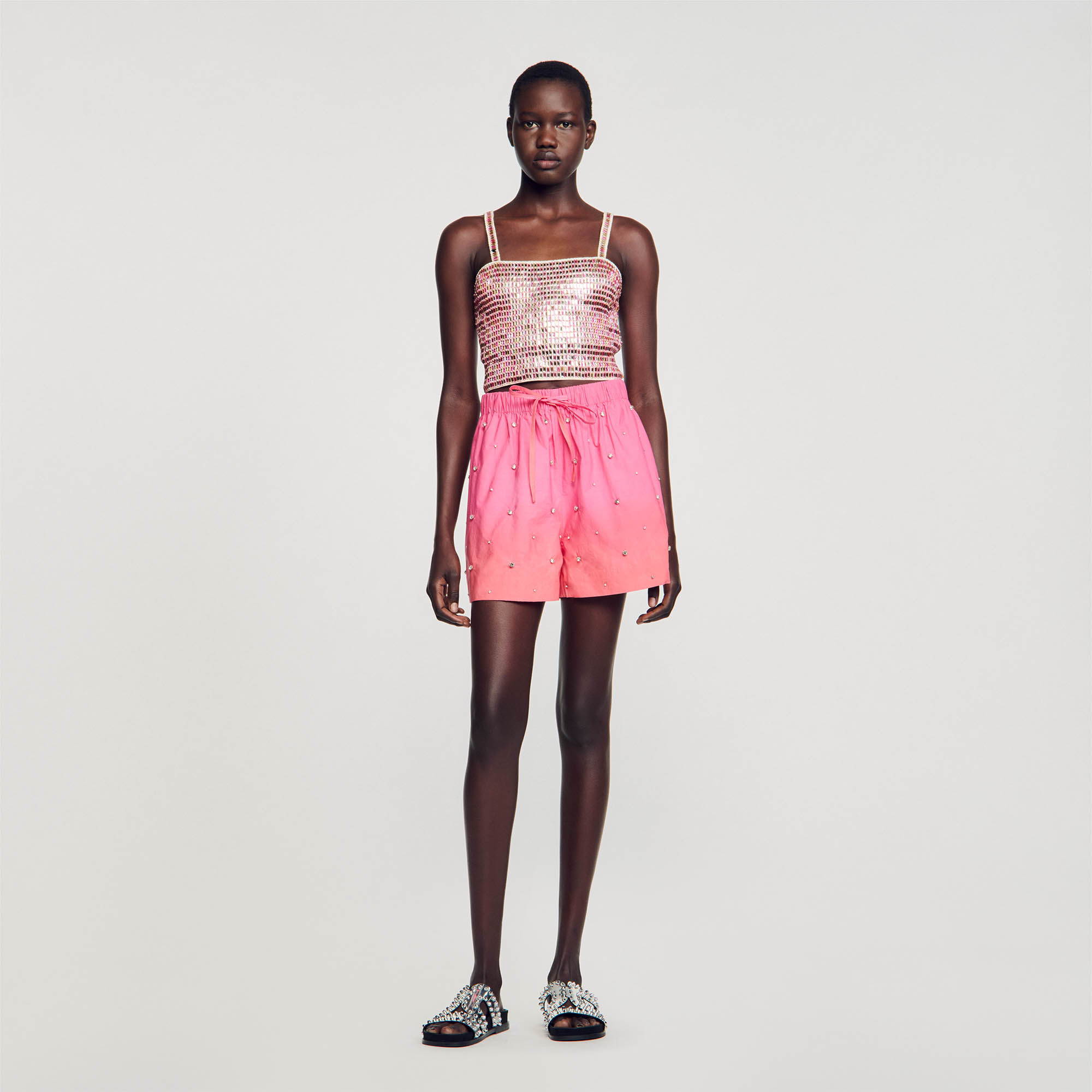 Shorts mit Strass rosa fur Damen Sandro Paris