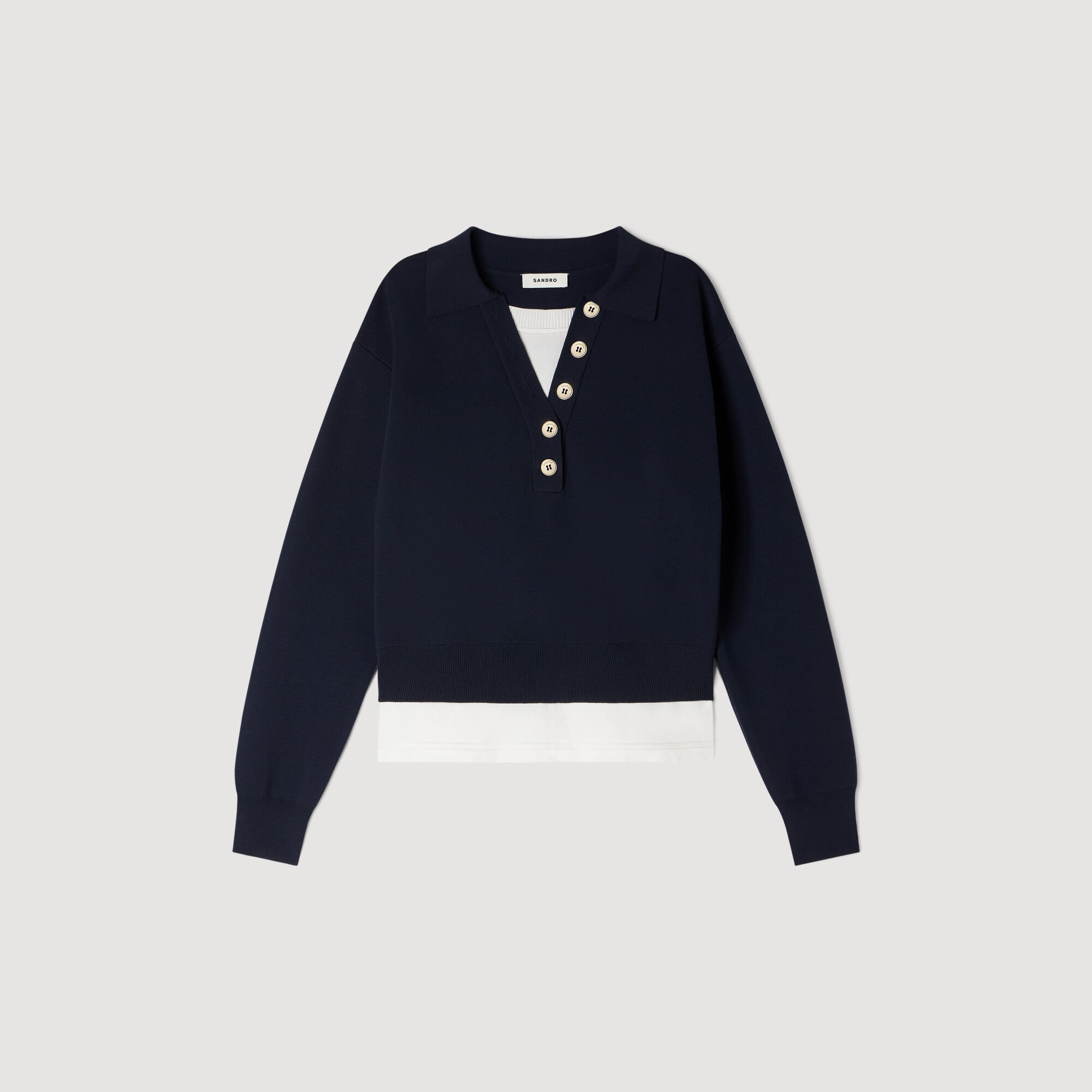 Trompe-l'&OElig;il-Pull mit Metallkn&ouml;pfen