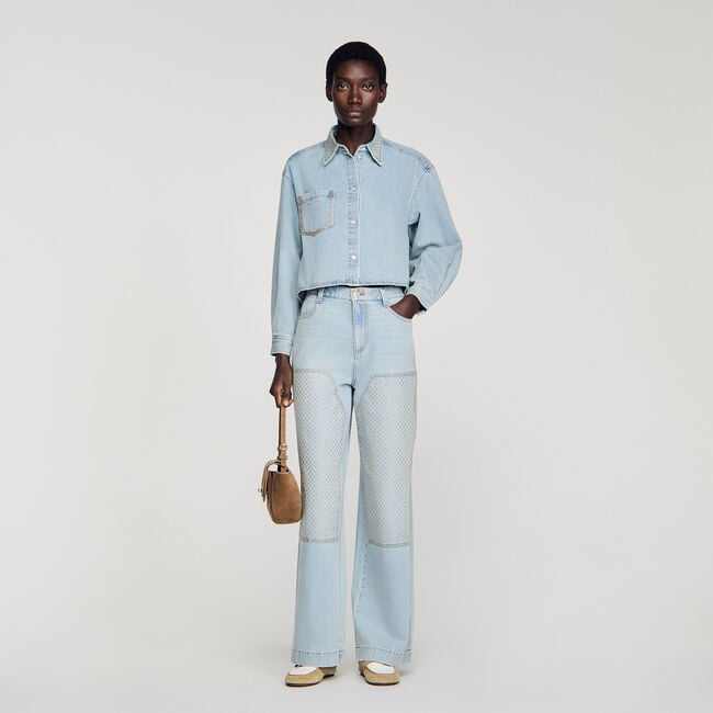 Kurzes Jeanshemd mit Strass