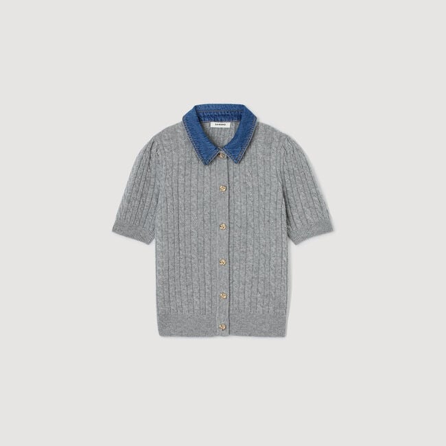Cardigan mit Denim-Kragen