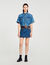 Kurzer Rock aus Denim und Leder