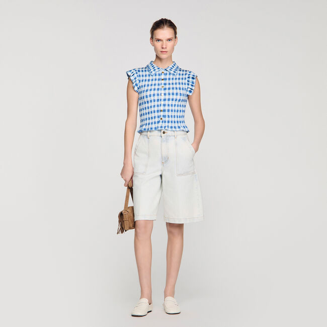 Gesmoktes T-Shirt mit Vichy-Muster