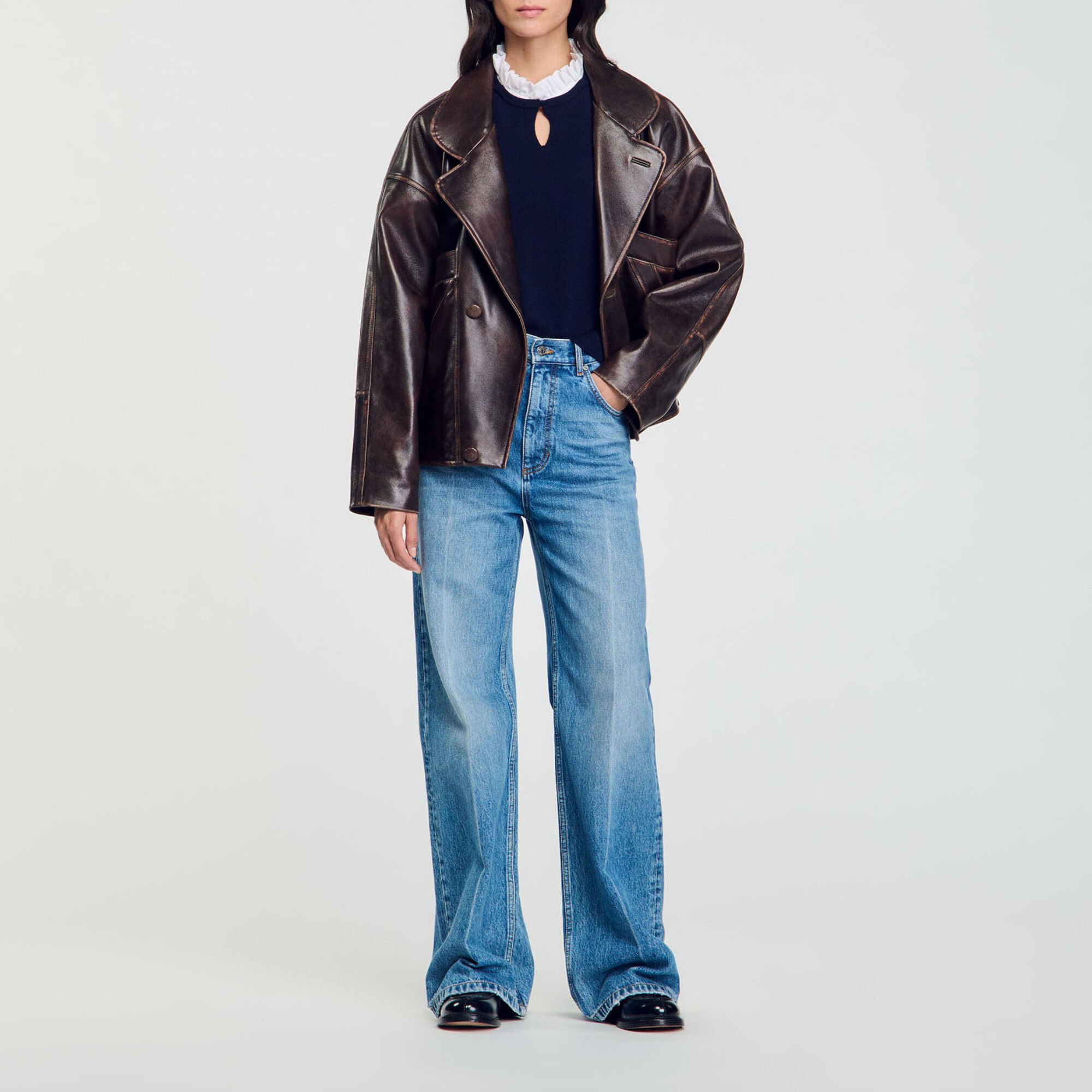 Woll-Kaschmir-Pullover mit Volant