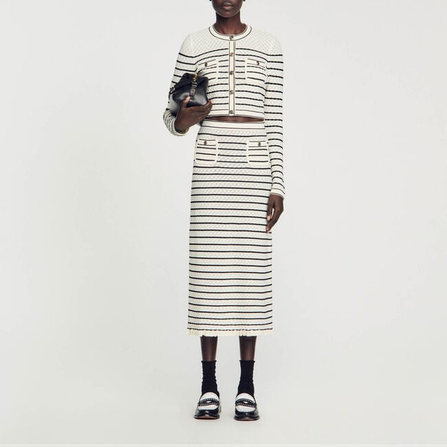 Midi-Rock aus gestreiftem Strick