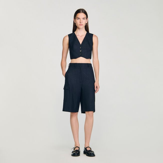 Gestreifte Bermudashorts mit Strass