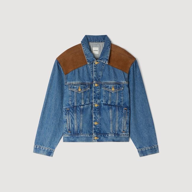Blouson aus Denim und Veloursleder