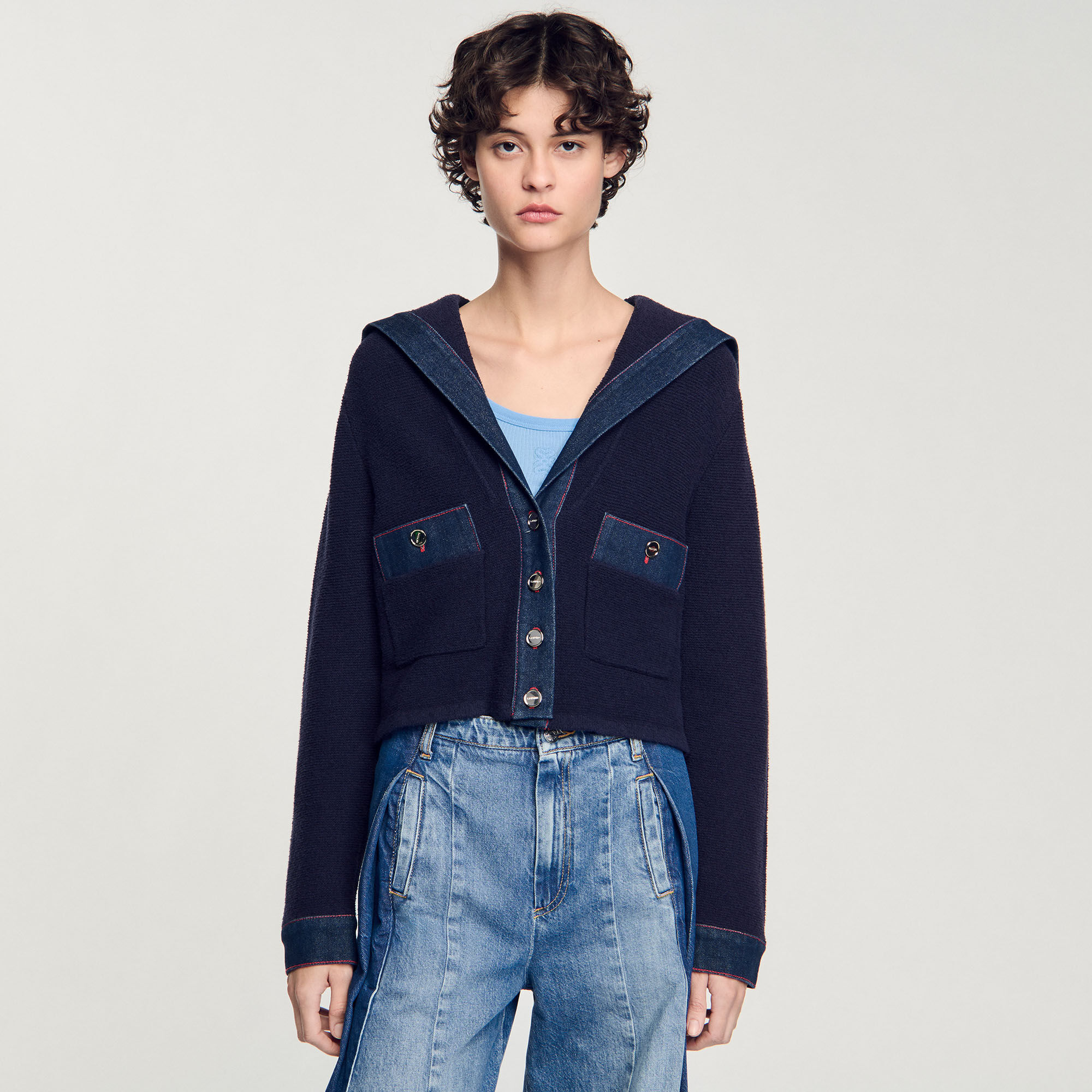 Cardigan mit Denim-Details