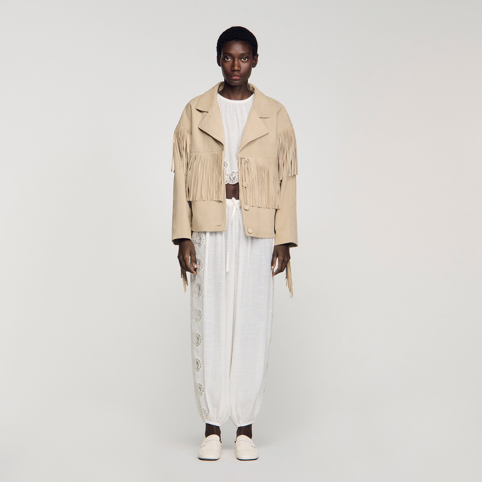 Velourslederjacke mit Fransen