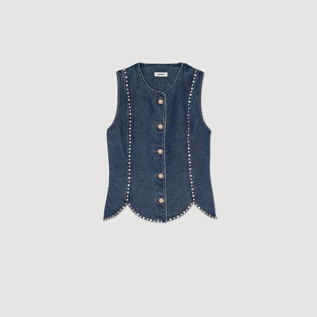 Top aus Denim mit Strass