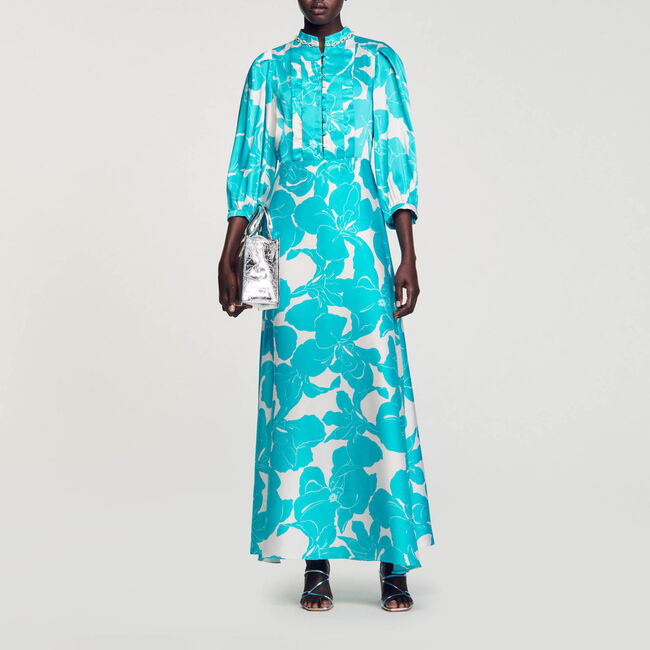 Langes fließendes Kleid mit Blumen-Print