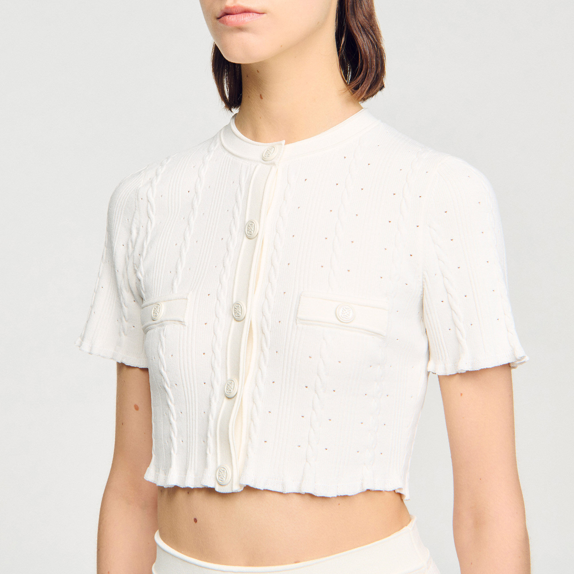 Kurzer Cardigan Pointelle-Strick