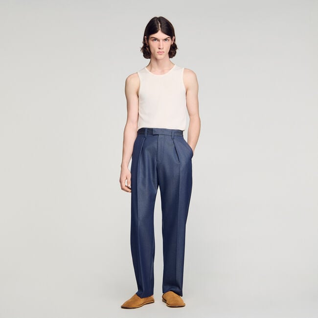 Bundfaltenhose in Denim-Optik