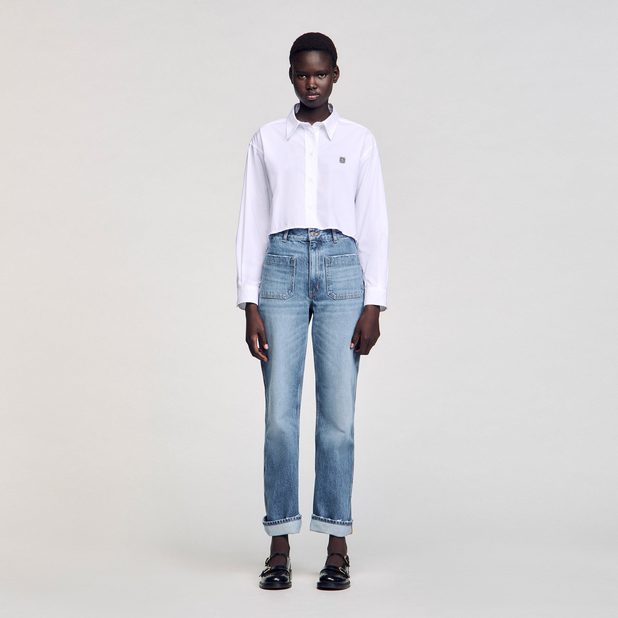 Kurze Bluse aus Popeline
