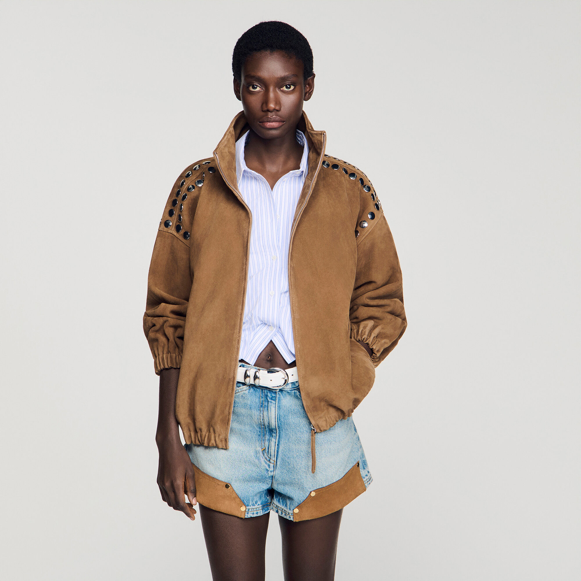 Velourslederjacke mit Nieten