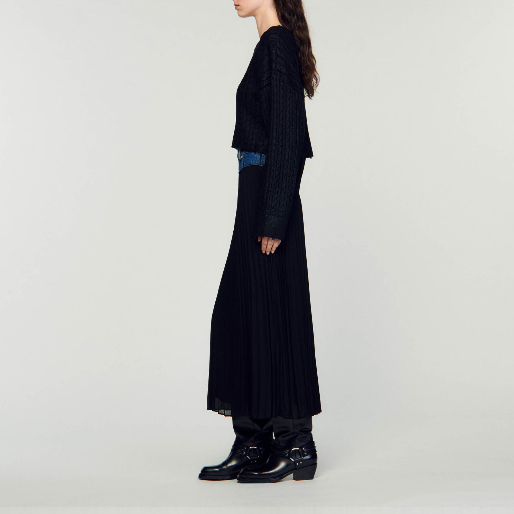 Langer Plisseerock aus Denim