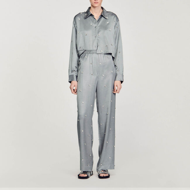 Satinhemd mit Strass-Verzierung