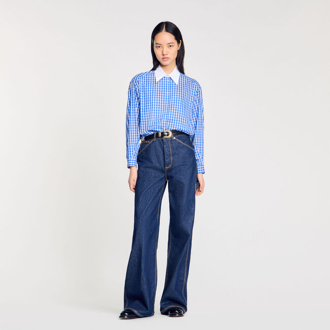 Kurze Hemdbluse mit Karomuster
