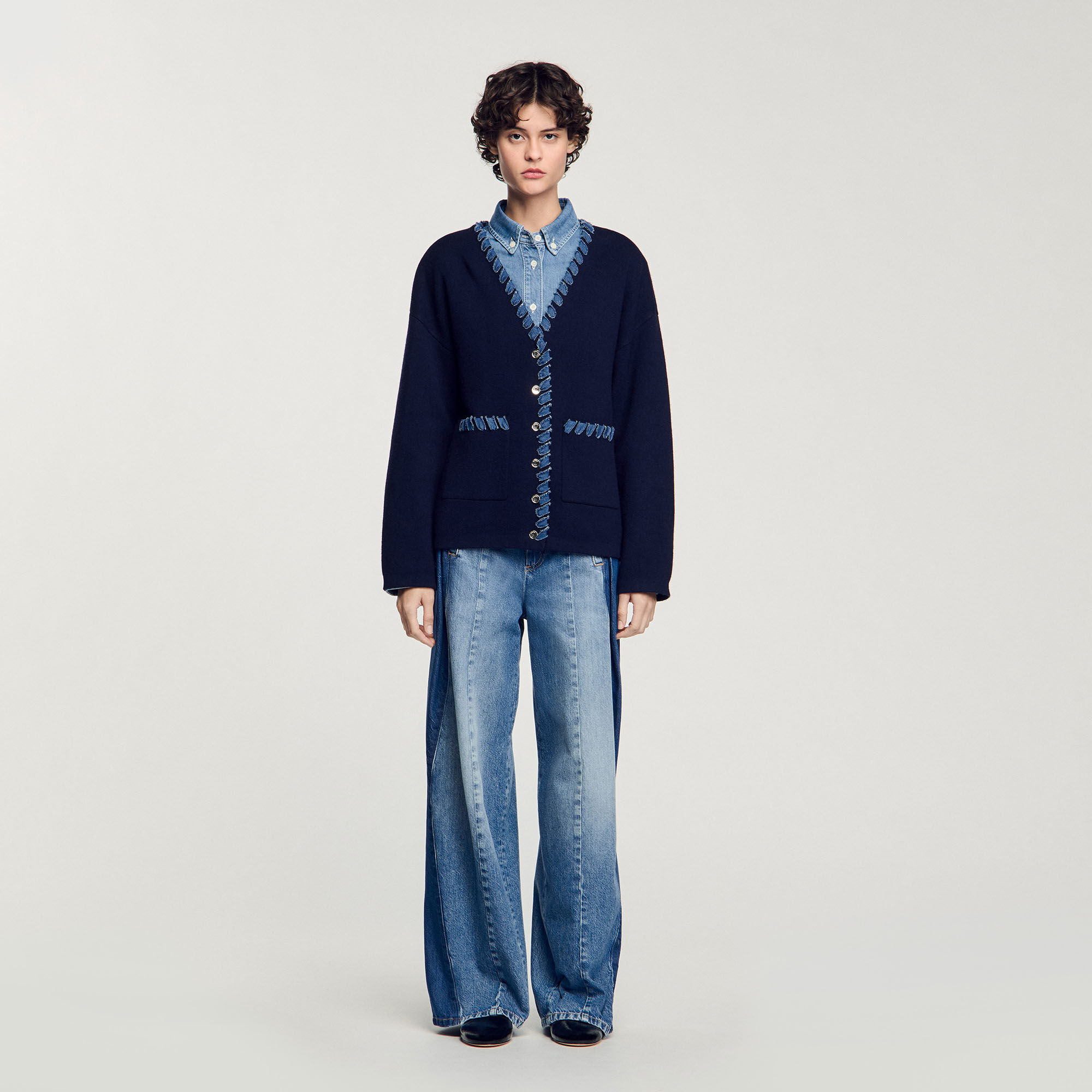 Cardigan mit Denim-Details