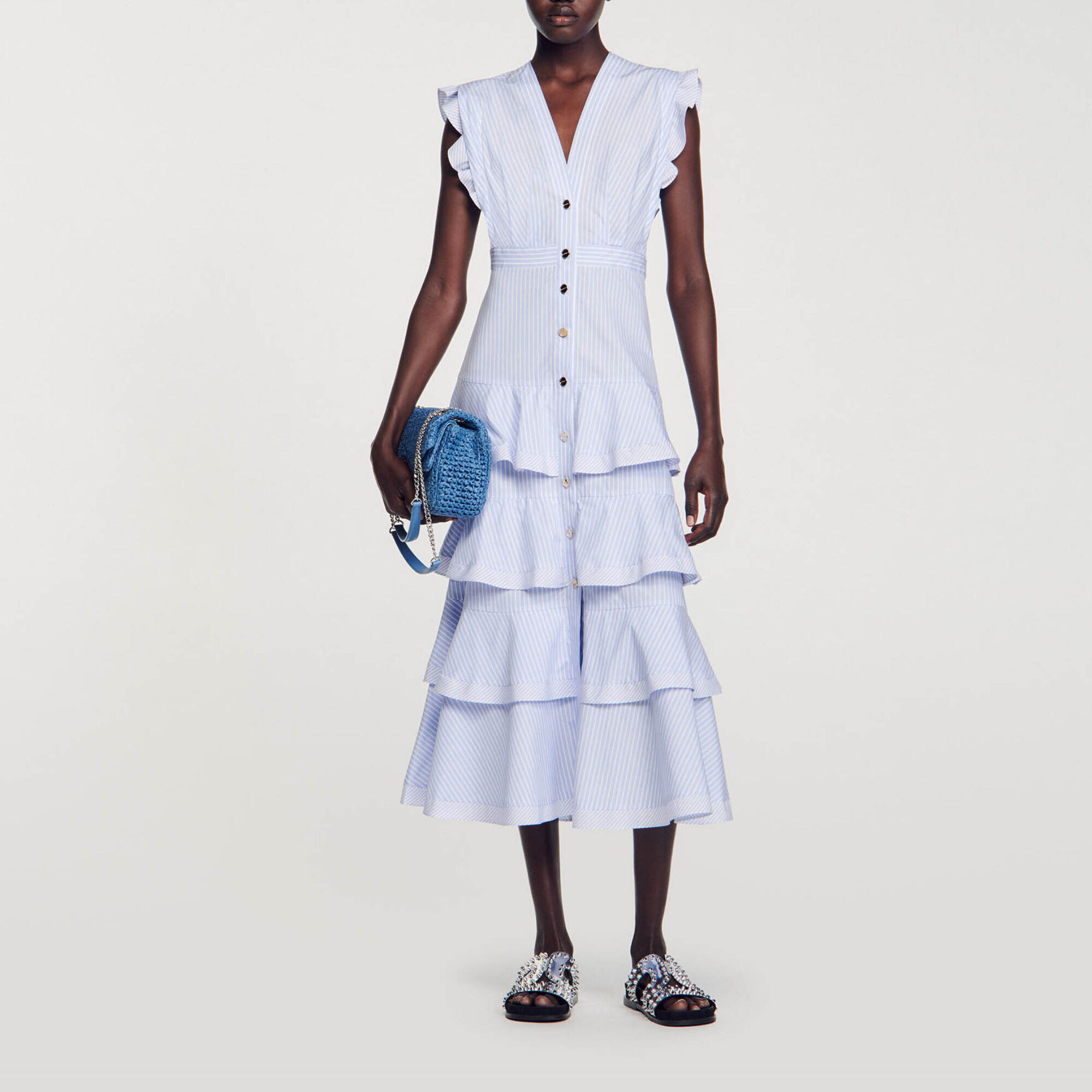 Langes kleid mit volants clearance