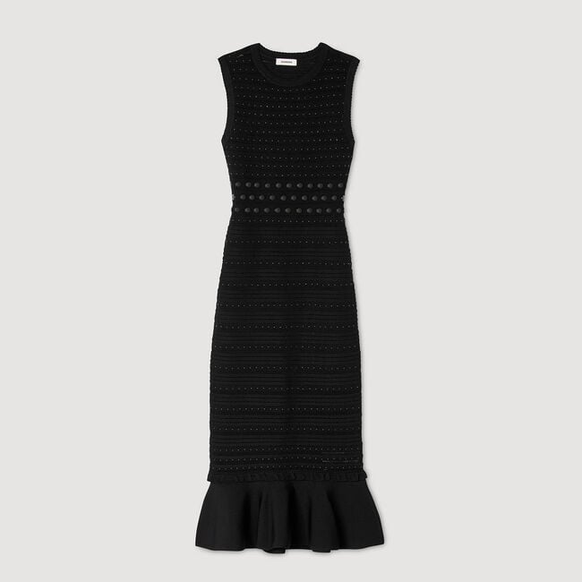Langes Strickkleid mit Nieten