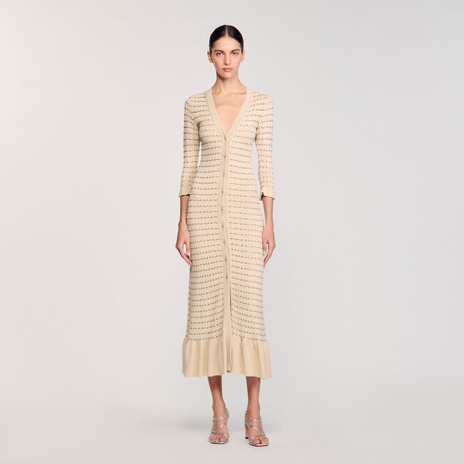 Langes Strickkleid mit Strassbesatz