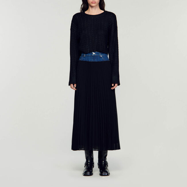 Langer Plisseerock aus Denim