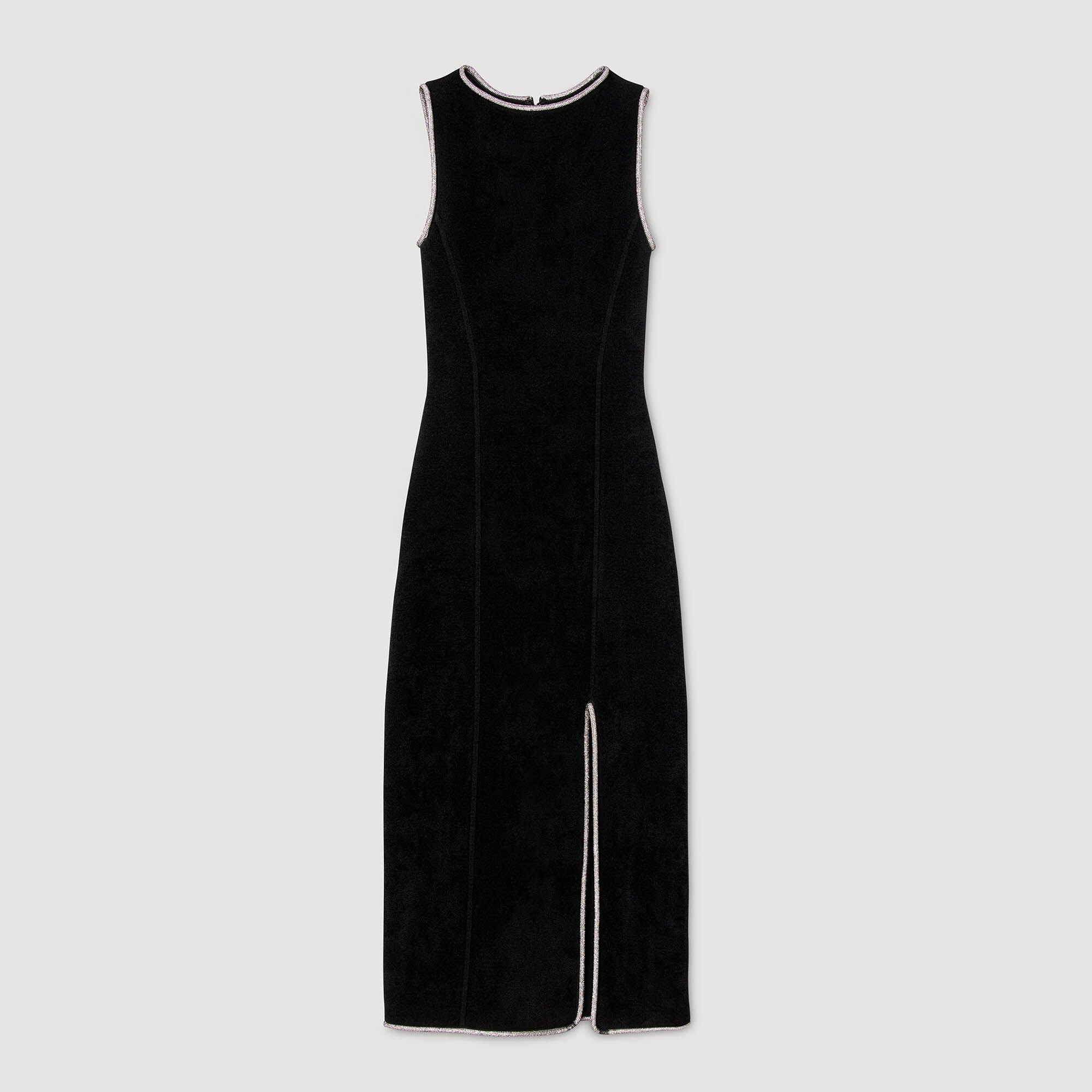 Langes Kleid mit Strass und Schlitz