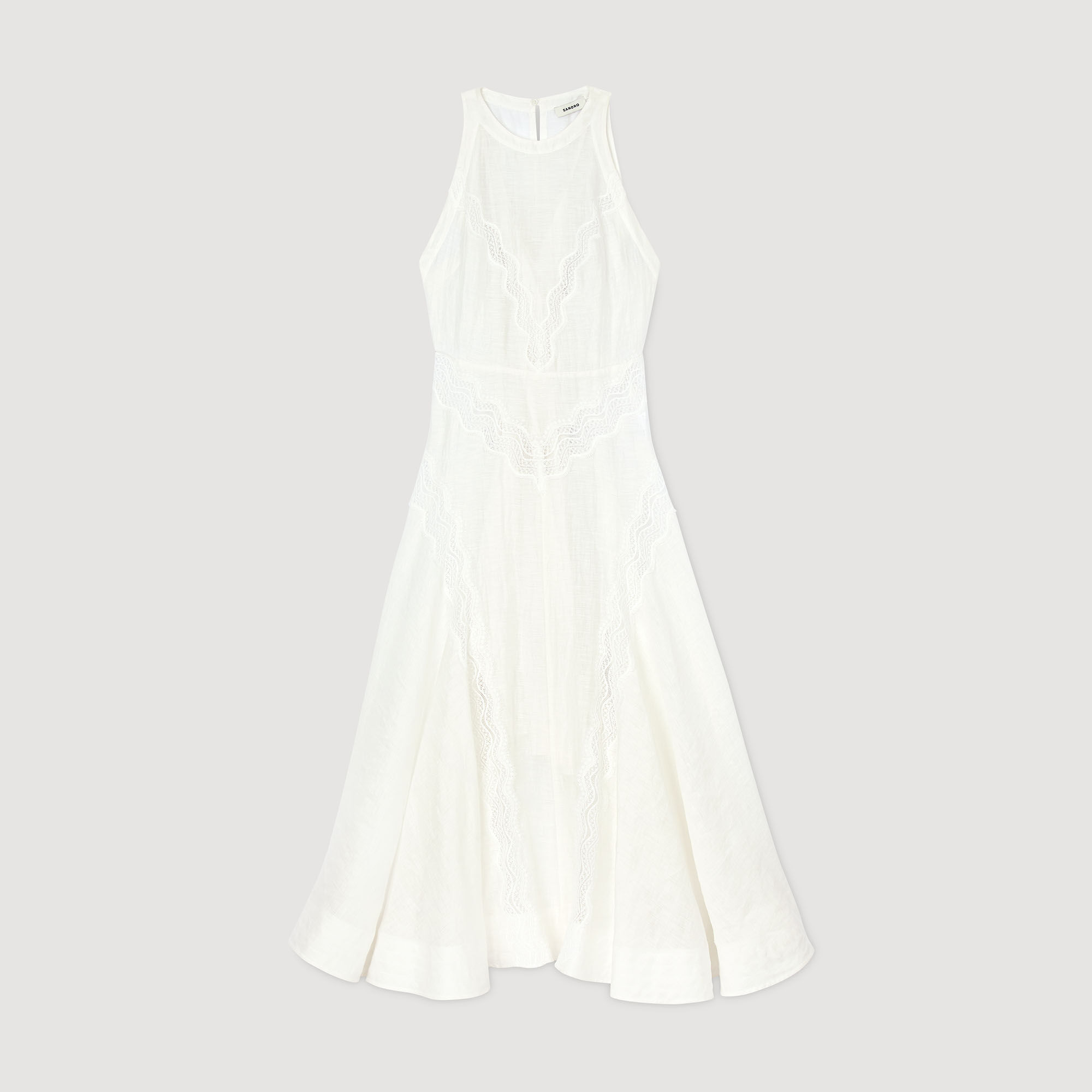 Langes Kleid mit Spitzenbesatz