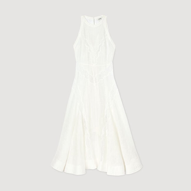 Langes Kleid mit Spitzenbesatz