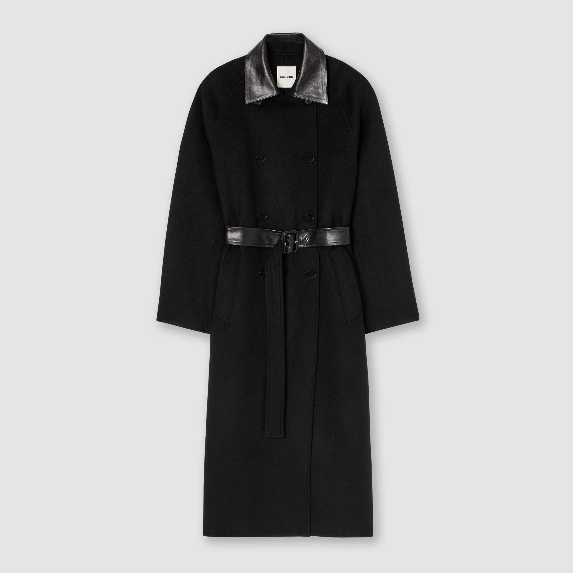 Langer Mantel aus Wolle und Leder