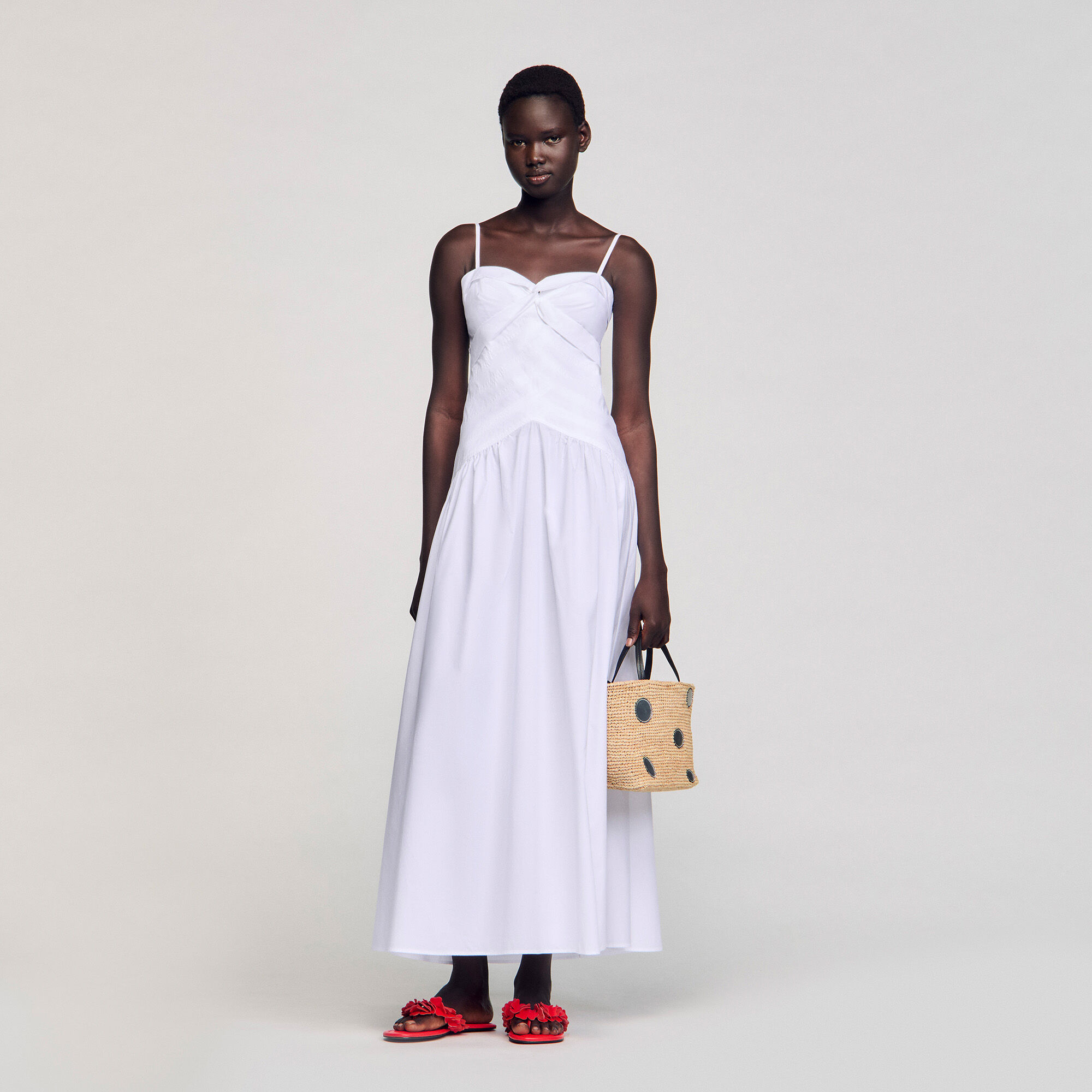 Langes Kleid mit drapiertem Bustier