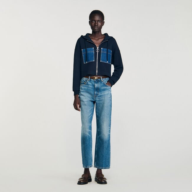 Sweatshirt aus Strick und Denim