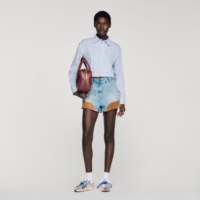 Kurze Hemdbluse mit Karomuster