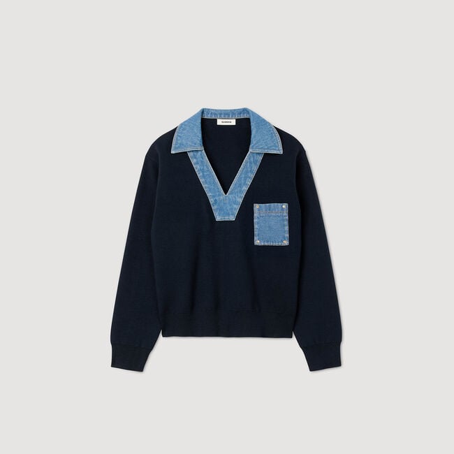 Pullover mit Denim-Details