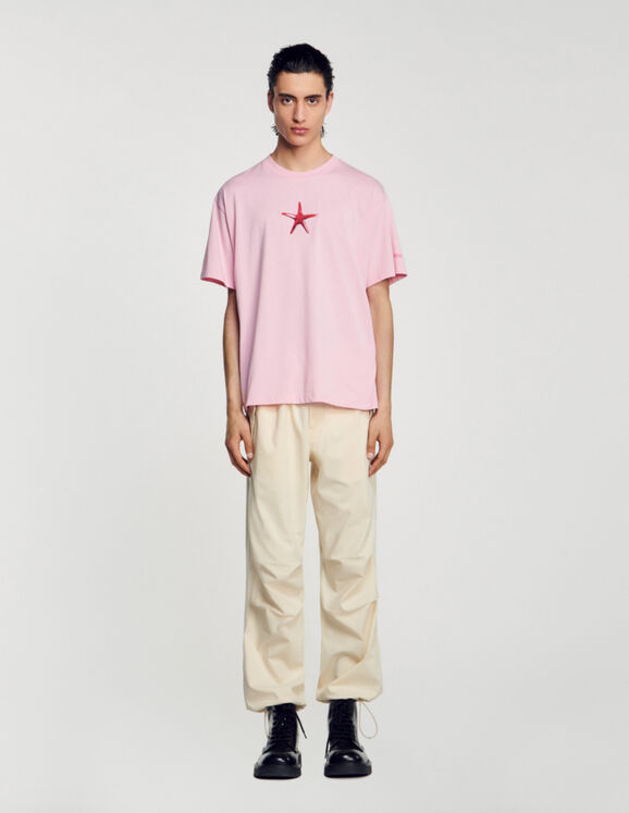 T-Shirt mit Seesternen Rosa Homme